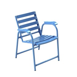 Chaise bleue lattes bois