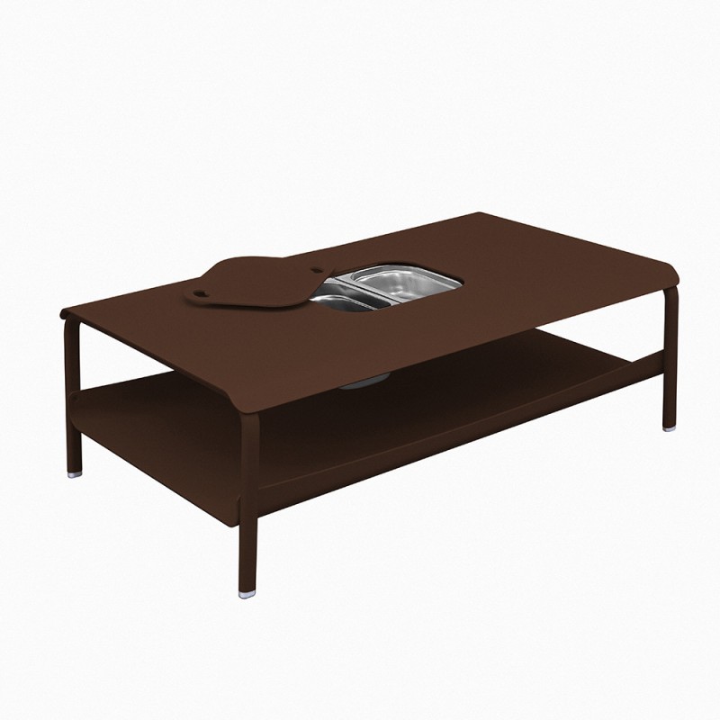 Table basse grand format avec bacs rouille